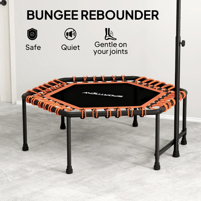 SPORTNOW 45" Rebounder Trampoline for Adults, Quiet Bungee Rebounder with LED Lights and Adjustable Handle, Orange