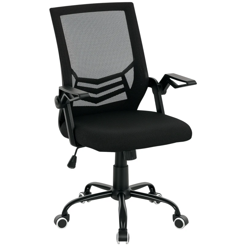 Vinsetto Mesh Office Chair, Computer Desk Chair with Flip-up Armrests, Lumbar Back Support and Swivel Wheels, Black