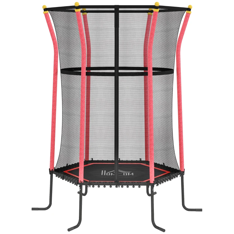 HOMCOM Cama Elástica Infantil Trampolín para Niños +3 Años con Red de Seguridad Ø163,5x190 cm Rojo