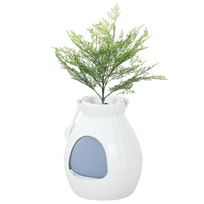 PawHut Litière pour Chat Anti-Odeur en Forme de Vase avec Pelle, en ABS et Acier Inoxydable, 50x48.5x58.7 cm, Blanc