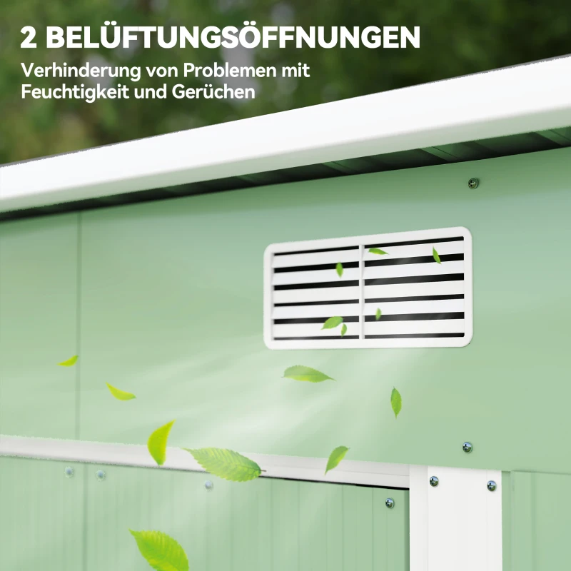 Outsunny Gerätehaus Metall 2,3 m² 207 x 130 x 182 cm Geräteschuppen mit Pultdach Fenster Bodenrahmen Grün(m-7)