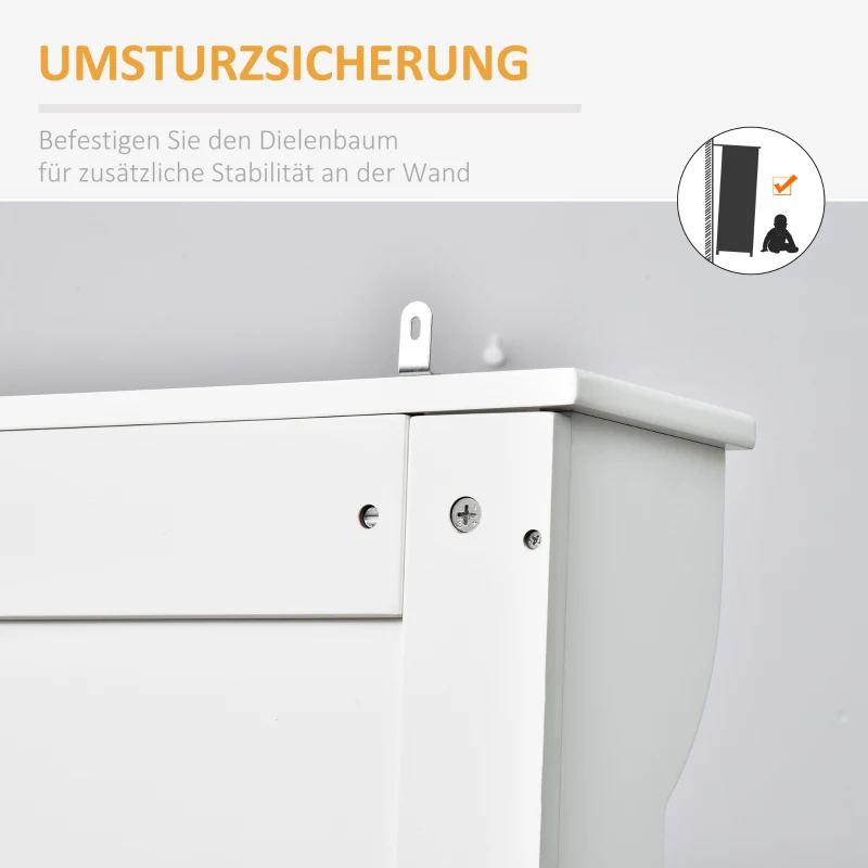 HOMCOM Garderobe mit Sitzbank, 5 Kleiderhaken, 1 Stauraum, Wandgarderobe, Weiß + Schwarz