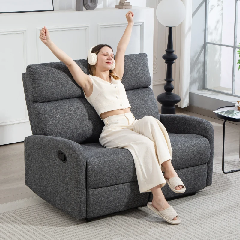 HOMCOM Sofá 2 Plazas Reclinable a 145° máx y Tapizado en Franela Gris 124x91x100 cm