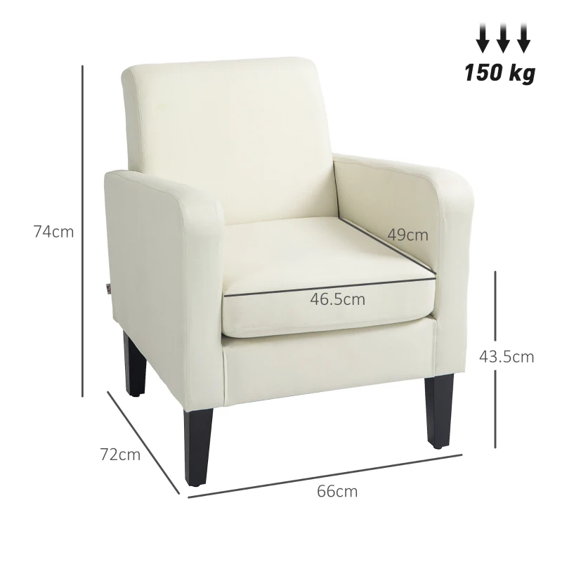 HOMCOM Modern Accent Chair, Occasional Chair with Rubber Wood Legs for Living Room, Bedroom, Cream White