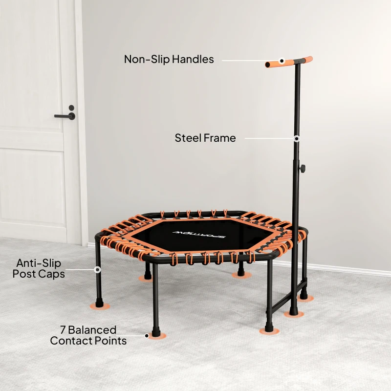 SPORTNOW 45" Rebounder Trampoline for Adults, Quiet Bungee Rebounder with LED Lights and Adjustable Handle, Orange