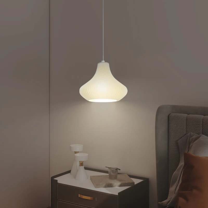 HOMCOM Candeeiro Suspensoo Moderno Candeeiro de Teto com Ecrã de Impressão 3D Iluminação para Sala de Jantar Ø20,5x17,5 cm Branco