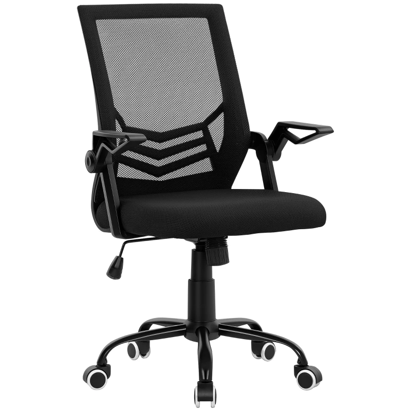 Vinsetto Mesh Office Chair, Computer Desk Chair with Flip-up Armrests, Lumbar Back Support and Swivel Wheels, Black
