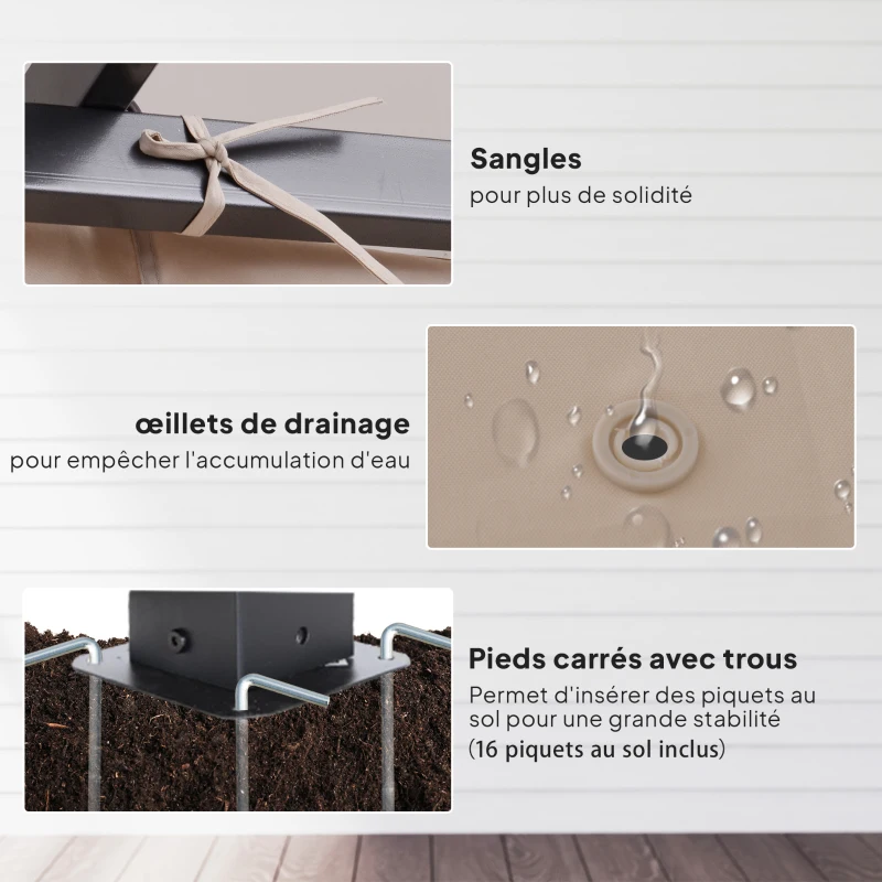 Outsunny Pergola rétractable 3L x 3l x 2,30H m structure métal époxy anticorrosion noire + toile polyester haute densité 180 g/m² incluse beige