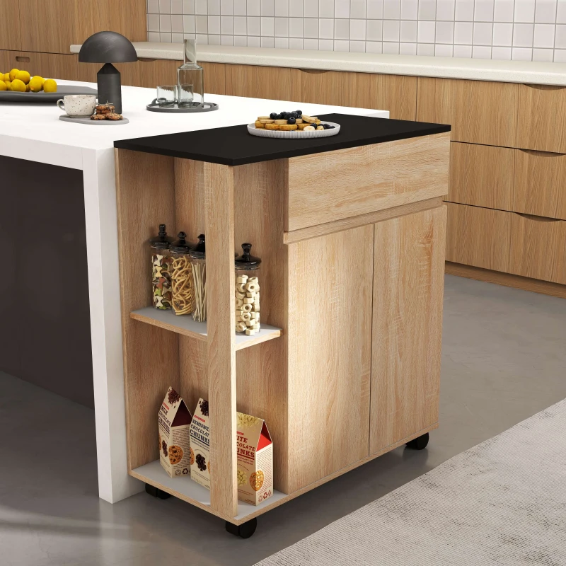 HOMCOM Carrello da Cucina con Ruote, Carrello Cucina con Cassetti Armadietto in Legno Truciolato 78x39.5x88.5cm