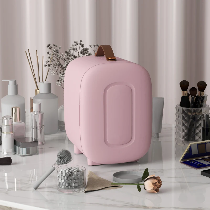HOMCOM Mini Frigorifero, Beauty Fridge, Capacità di 4 L, 20,3 x 26,3 x 28 cm, Rosa