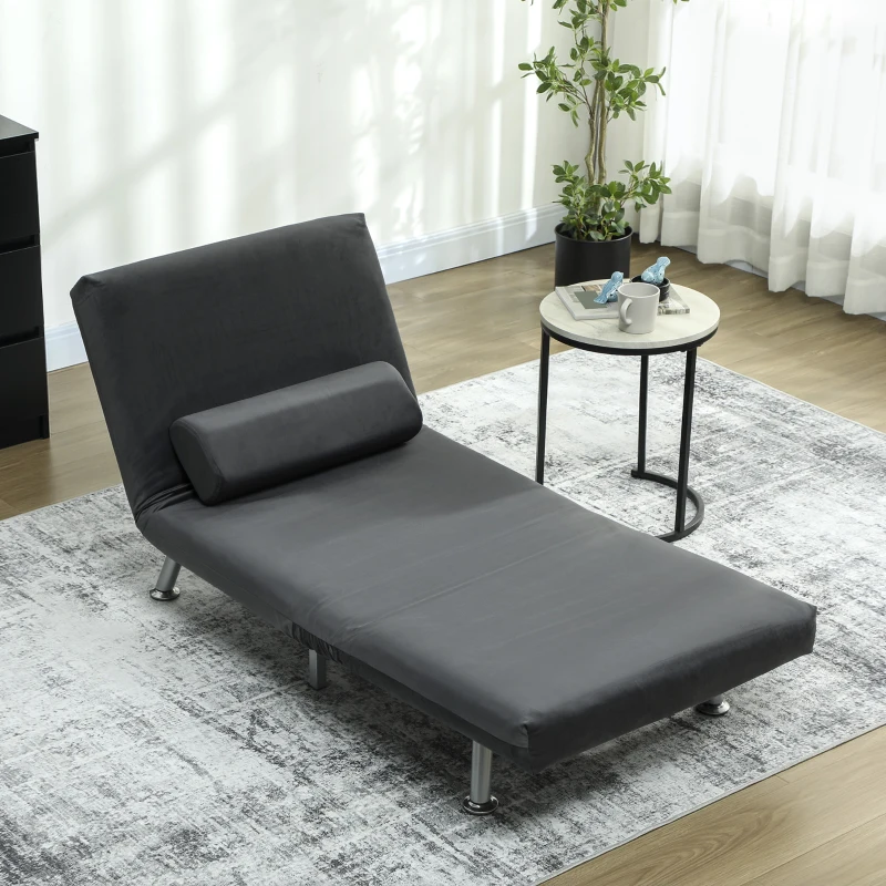 HOMCOM Opklapbare stoel met bedfunctie, opvouwbare relaxstoel in velvet-look, Verstelbare rugleuning, 75 x 70 x 75 cm, Donkergrijs