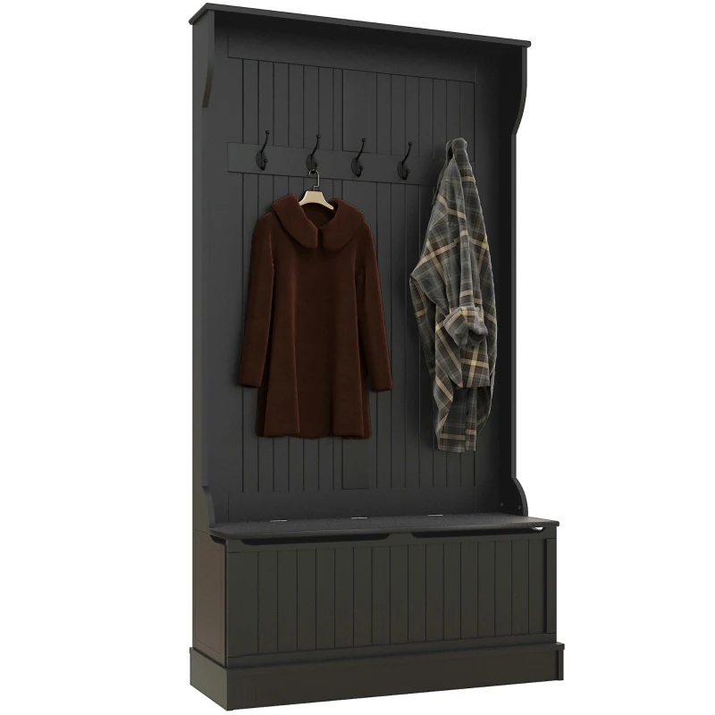 HOMCOM Attaccapanni con Panca di Archiviazione e 5 Ganci Stile Moderno 96x34x179,7 cm Nero