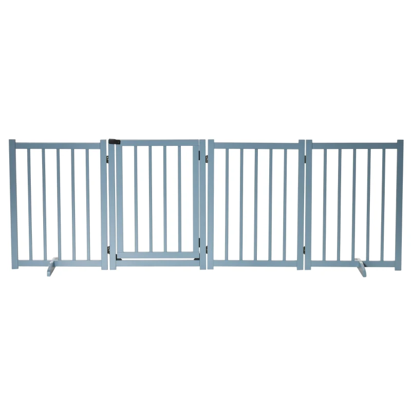 PawHut Barrière Pliable pour Chiens de Petite/Moyenne Taille avec 4 Panneaux en Bois et Porte, 237,5x36x80 cm, Gris