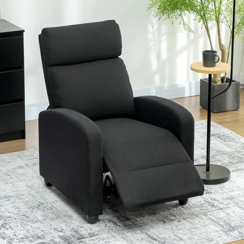 HOMCOM Relaxsessel, verstellbar 135°, ausziehbare Fußstütze, gepolsterte Lehnen, Leinen-Polyester, Schwarz(m-8)
