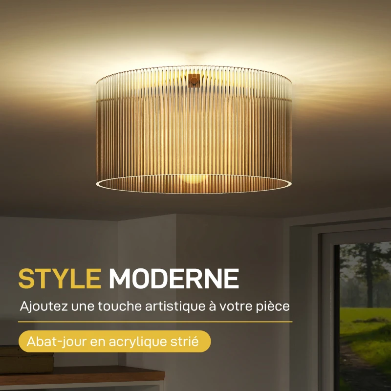 HOMCOM Plafonnier LED 40W base E27 moderne pour salon, couloir, salle à manger, cuisine, transparent