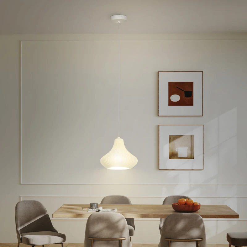 HOMCOM Candeeiro Suspensoo Moderno Candeeiro de Teto com Ecrã de Impressão 3D Iluminação para Sala de Jantar Ø20,5x17,5 cm Branco
