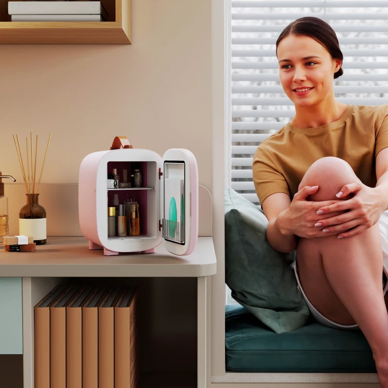 HOMCOM Mini Frigorifero, Beauty Fridge, Capacità di 4 L, 20,3 x 26,3 x 28 cm, Rosa