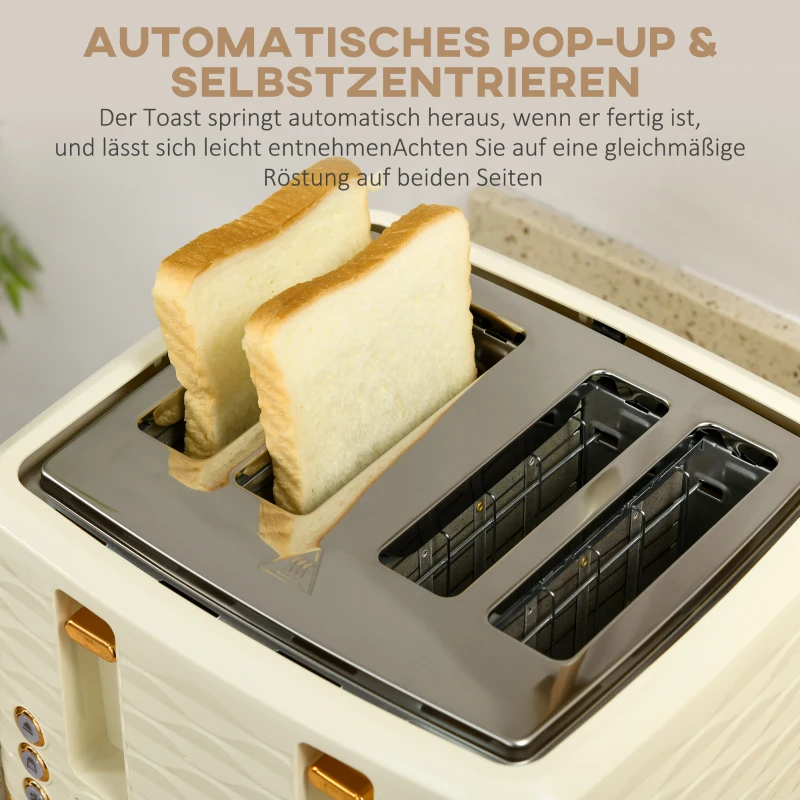 HOMCOM 2-in-1 Toaster- und Wasserkocher-Set, 7 Bräunungsstufen, Auftau- und Aufwärmfunktion, Beige(m-6)