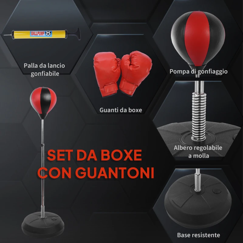 HOMCOM Set Punching Ball da Terra per Adolescenti con Guantoni e Pompa, Altezza Regolabile da 126-144 cm