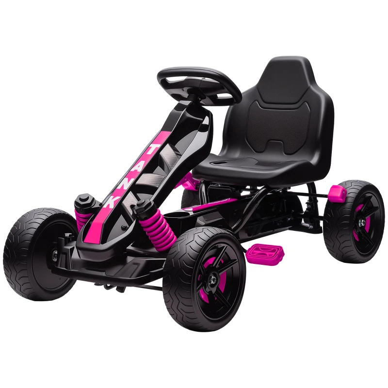 AIYAPLAY Kart à pédales pour enfants, karting enfant 3 à 6 ans avec embrayage automatique, frein, roues EVA antidérapantes, rose