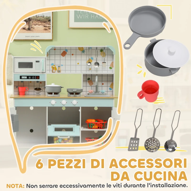 AIYAPLAY Cucina Giocattolo per Bambini 3+ Anni in Legno, Fornello Interattivo, Forno e Macchina Caffè, Bianco