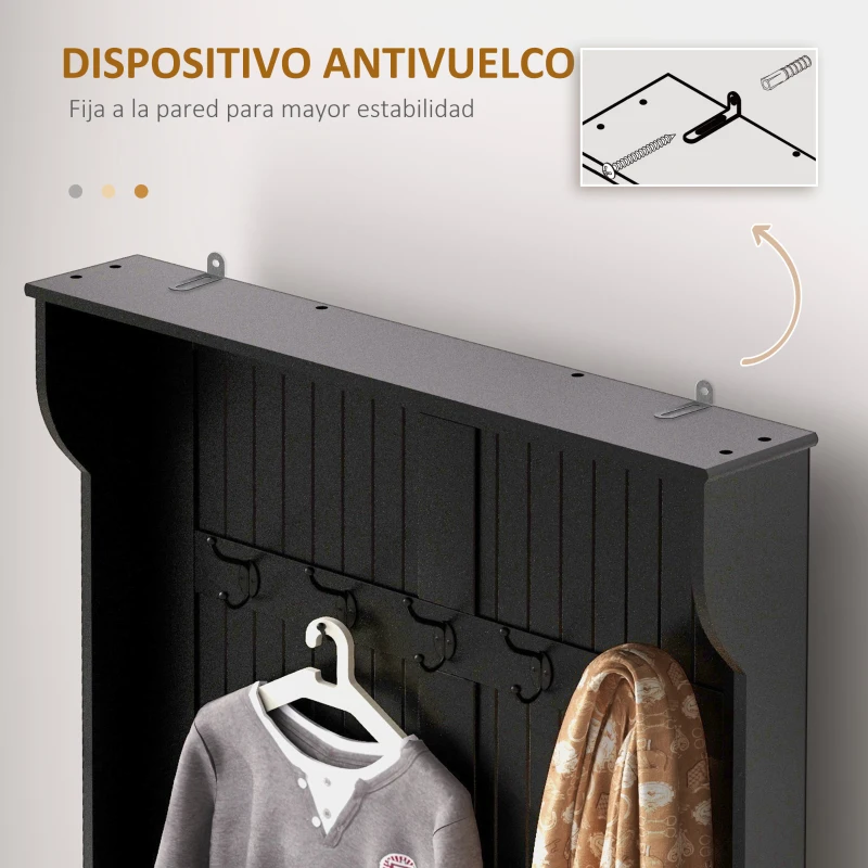 HOMCOM Perchero Zapatero con Banco de Almacenamiento y 5 Ganchos Estilo Moderno 96x34x179,7 cm Negro