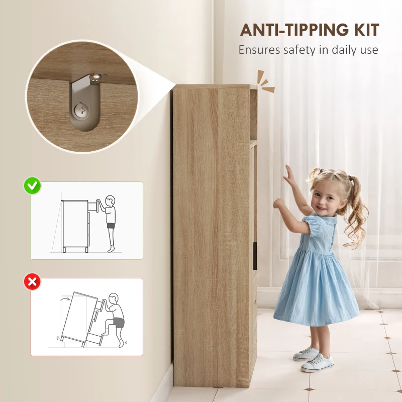 HOMCOM Mobile Bagno Salvaspazio Slim con 2 Cassetti, Ripiani e Armadietto, 50x25x100 cm, Legno Naturale