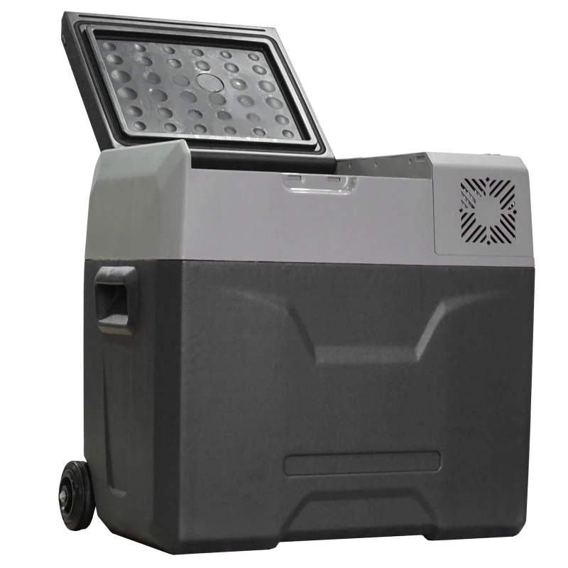HOMCOM Frigider Auto de 50L cu Panou Touch, Mâner și 2 Roți, 58.6x37.8x54.5 cm, Gri
