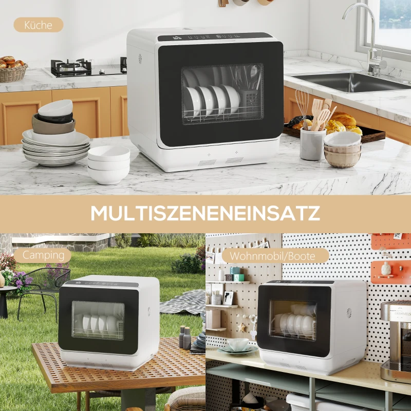 HOMCOM Tafelvaatwasser, Mini-Vaatwasser met 6-Liter-tank, 5 Programma's, LED-display, Droogfunctie, Wit(m-9)