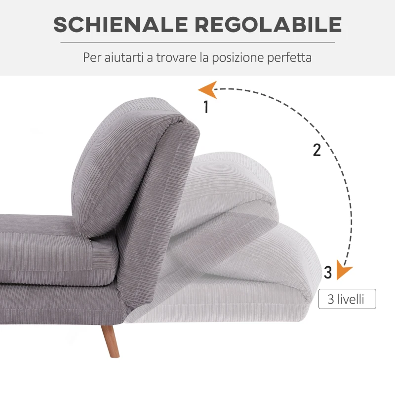 HOMCOM Poltrona Letto Reclinabile 2 in 1 con Seduta Extra-Large, Effetto Velluto, Grigio