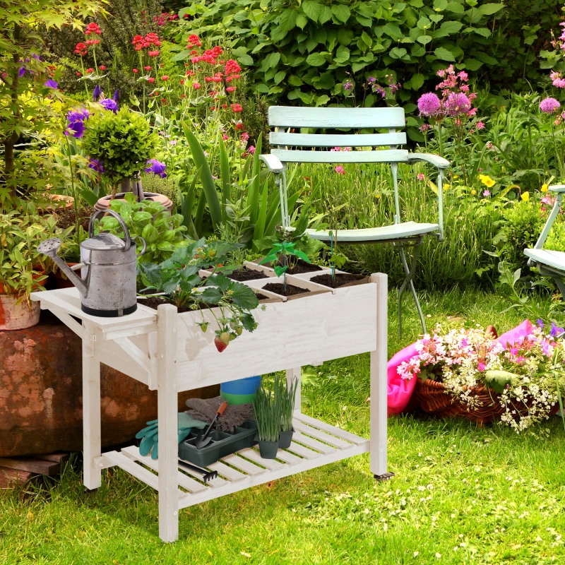 Outsunny Jardinière sur Pied - Potager sur roulettes - étagère, Tablette Rabattable, Inserts d'irrigation, Feutre de Drainage