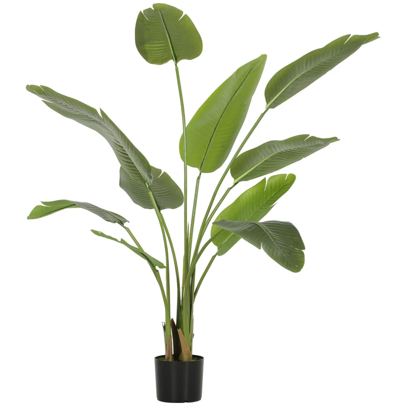 HOMCOM Pianta Artificiale Decorativa 109 cm Banano Artificiale con Vaso e Foglie per Interno Verde