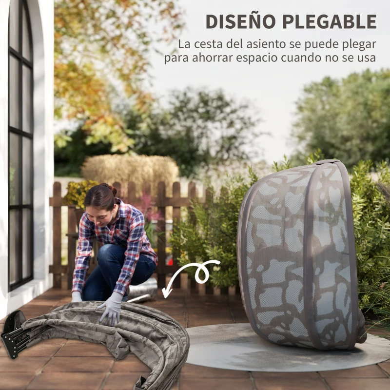 Outsunny Silla Colgante con Soporte de Acero Sillón Colgante Hamaca con Cesta Plegable y Cojines para Interiores y Exterior Carga 120 kg 126x96x172 cm Marrón