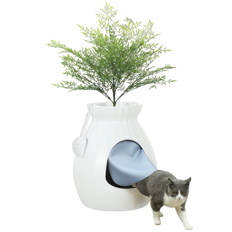 PawHut Lettiera per Gatti Antiodore a forma di Vaso con Paletta, in ABS e Acciaio Inox, 50x48.5x58.7 cm, Bianco