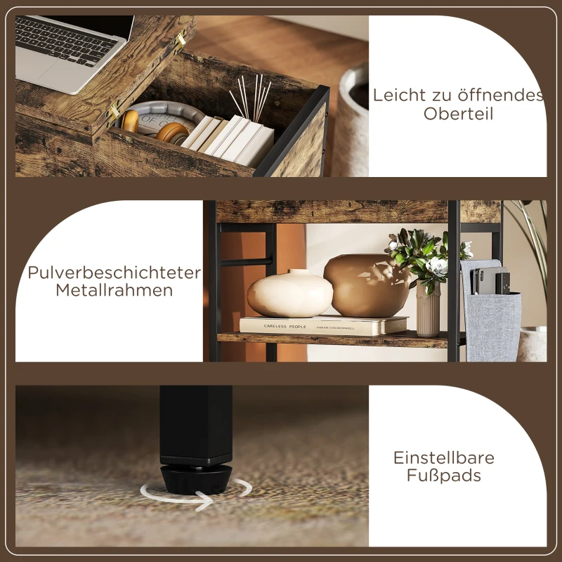 HOMCOM Bijzettafel met Stopcontacten, 2 Niveaus, USB-aansluitingen Opbergruimte 60 x 29,8 x 58,5 cm Rustiek Bruin(m-6)