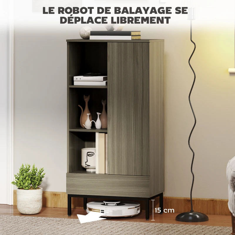 HOMCOM Buffet meuble de rangement avec placard à portes, tiroir, 3 compartiments ouverts et étagères réglables, gris