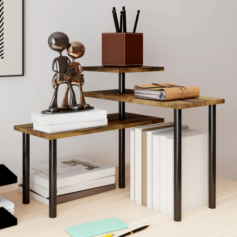 HOMCOM Scaffale Cucina a 3 Livelli Girevoli Salvaspazio in Legno e Acciaio, 40x10x36.5 cm, Marrone Rustico