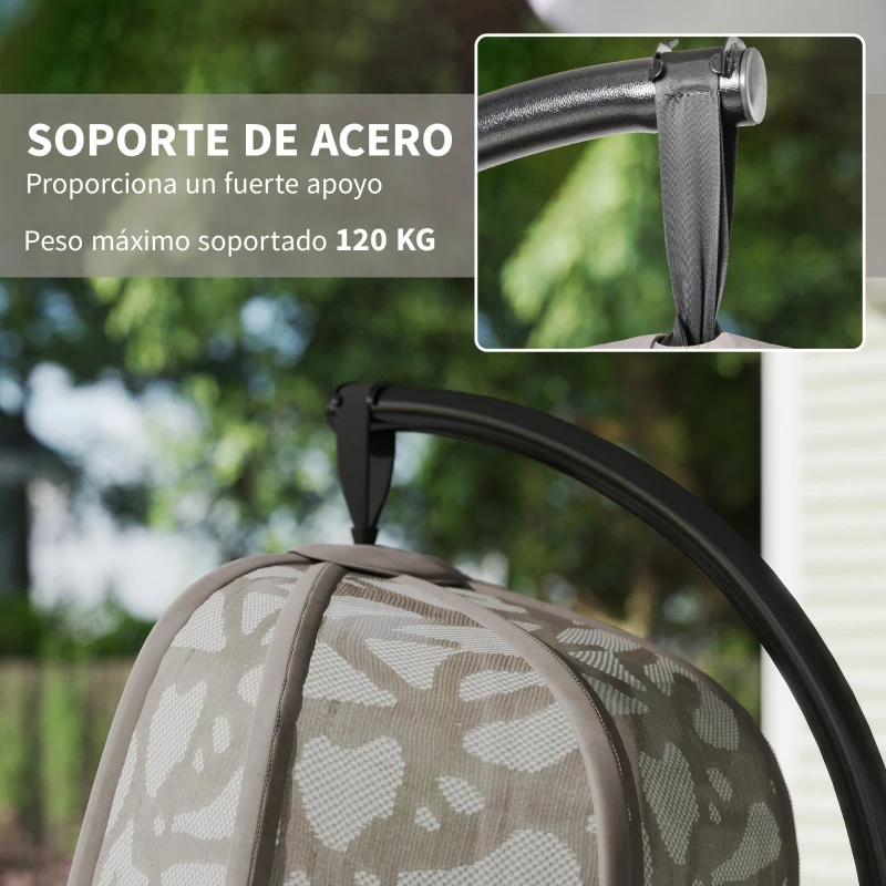 Outsunny Silla Colgante con Soporte de Acero Sillón Colgante Hamaca con Cesta Plegable y Cojines para Interiores y Exterior Carga 120 kg 126x96x172 cm Marrón
