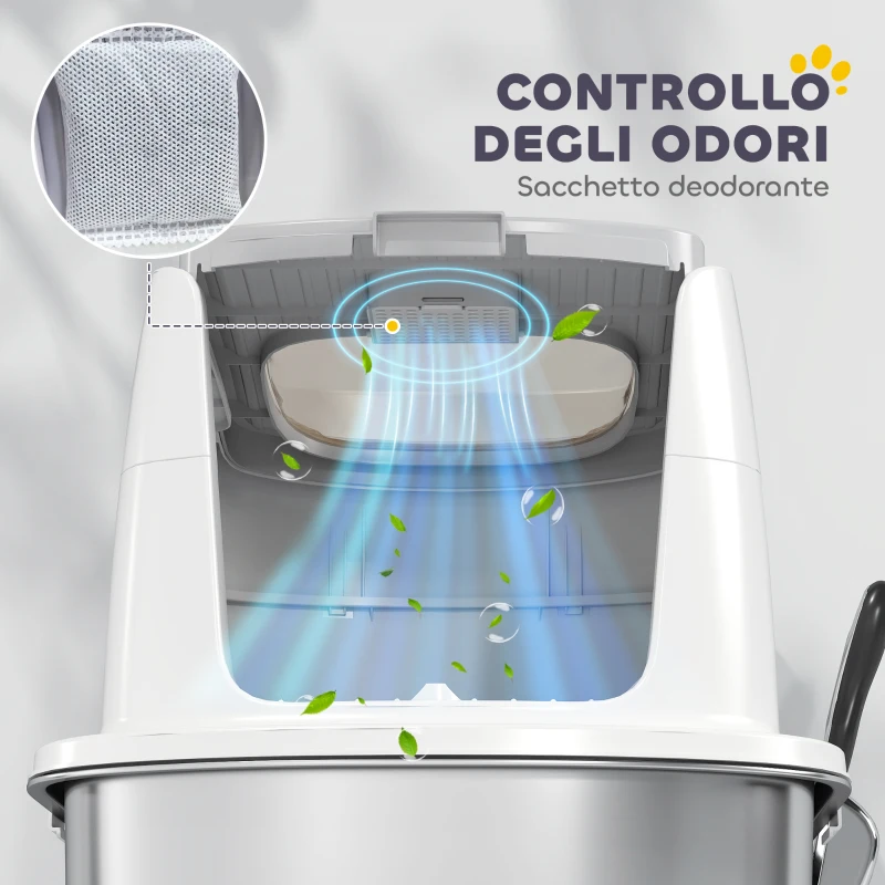 PawHut Lettiera per Gatti Chiusa a 2 Ingressi con Deodorante e Paletta, 52.4x41.3x39.8 cm, Bianco