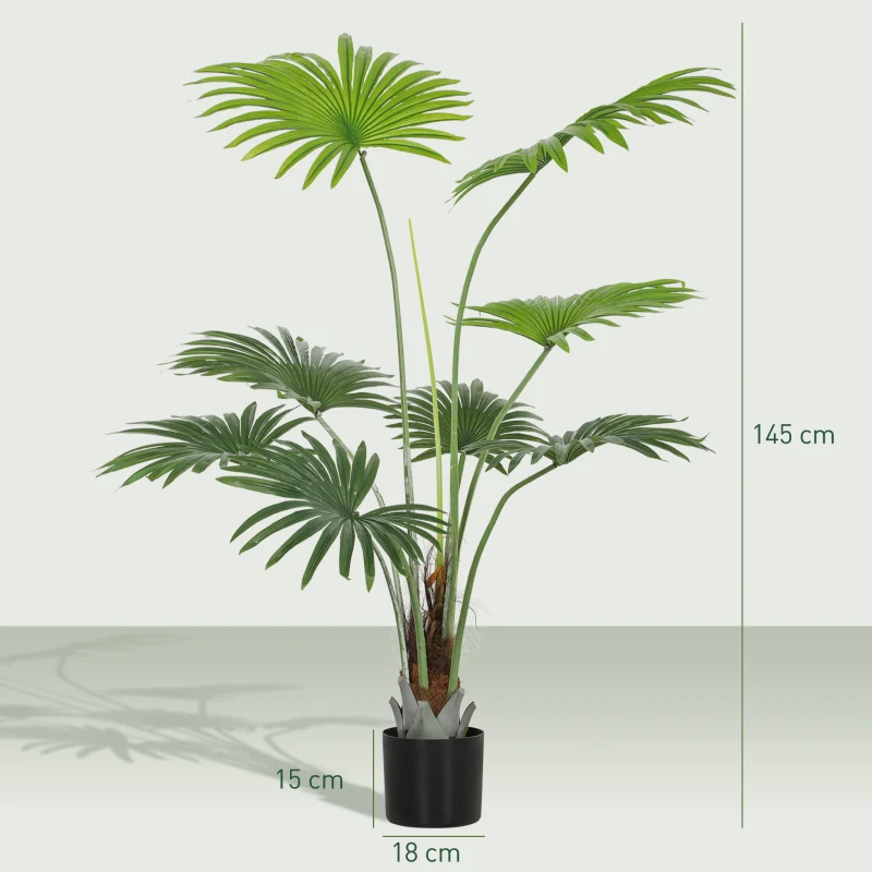 HOMCOM 145cm Artificial Palm Tree, Decorative Artificial Plant with Lifelike PEVA Leaves and Coconut Coir, Fake Tree with Plastic Pot and Flocking for Home Office Decor, Green