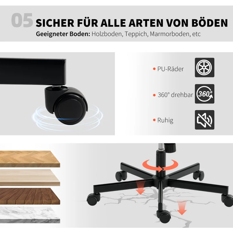 HOMCOM Armloze Bureaustoel met Kunstleer Bekleding, Bureaustoel met Wielen, Extra Kussen, Verstelbaar, Rolstoel, Beige(m-7)