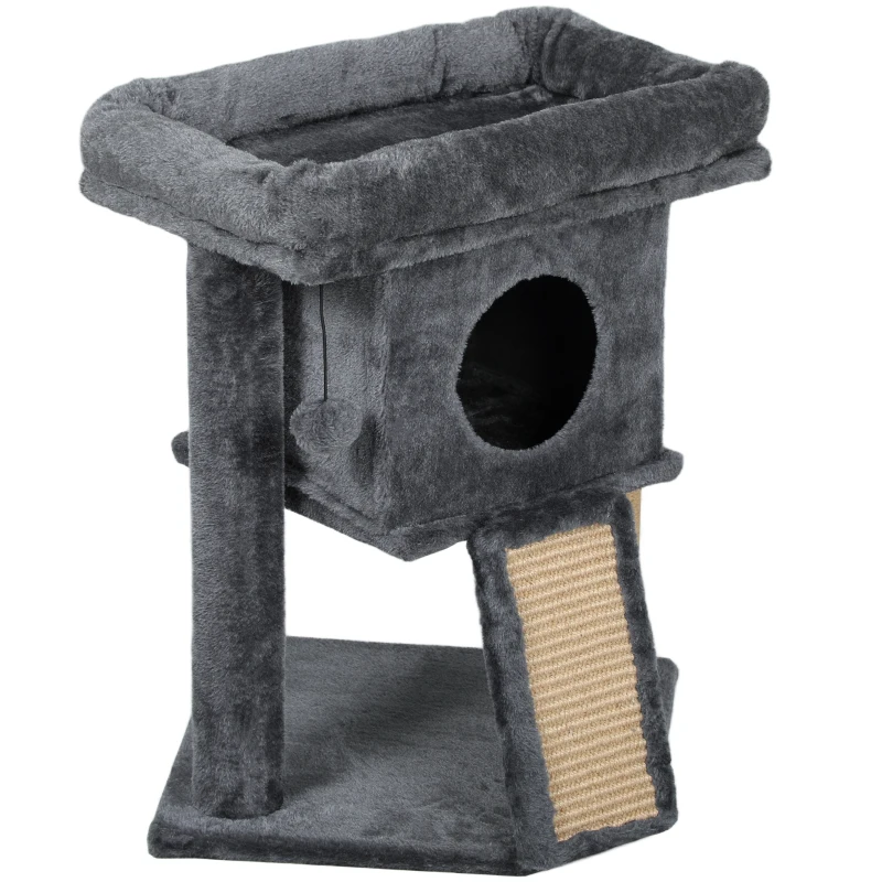 PawHut Arbre à Chat avec Tapis à griffer en Jute, Plateforme de Repos, Balle de Jeu, Maison pour Chat, Beige, 40 x 40 x 57 cm