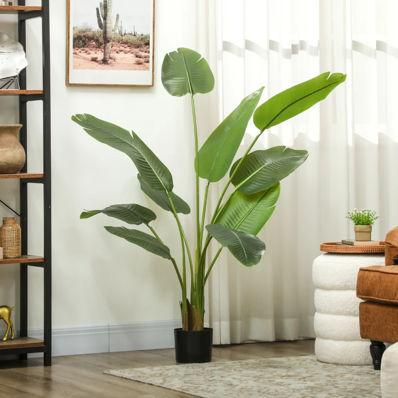 HOMCOM Dekorative Künstliche Pflanze 109 cm Künstliche Bananenpflanze mit Topf und Blättern für Innenbereich Grün