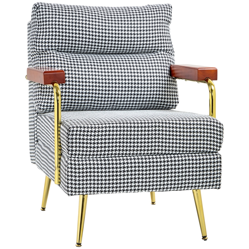 HOMCOM Sessel im Retrodesign, Akzentsessel, Hahnentrittmuster, Holzemelente, Federkern, Schwarz + Weiß