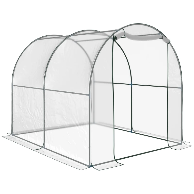 Outsunny Serra Tunnel da giardino, Serra da Balcone per Piante e Orto con Copertura in PVC, Porta Avvolgibile e Telaio in Acciaio, 2x2.5x2m