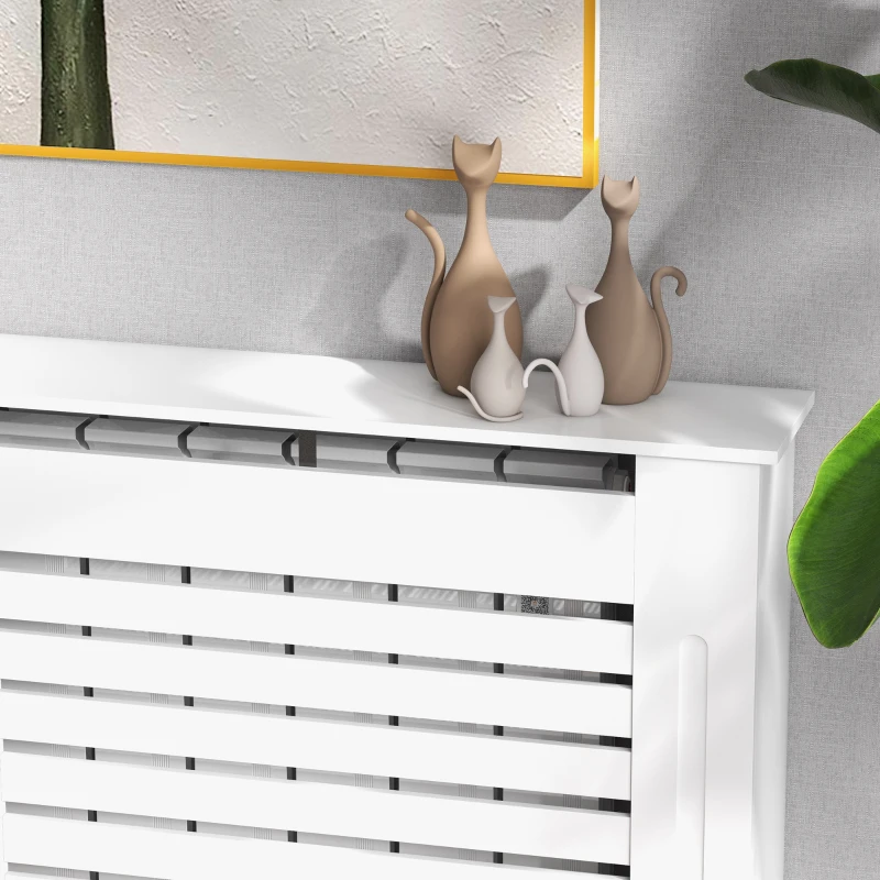 HOMCOM Couverture de Radiateur à Lattes avec Étagère de Rangement, en Bois, 152x19x81 cm, Blanc