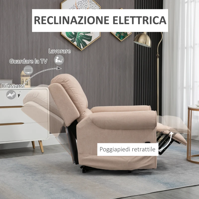 HOMCOM Poltrona Alzapersona Reclinabile fino a 135° con Telecomando e Poggiapiedi, 88x92x106 cm, Marrone Chiaro