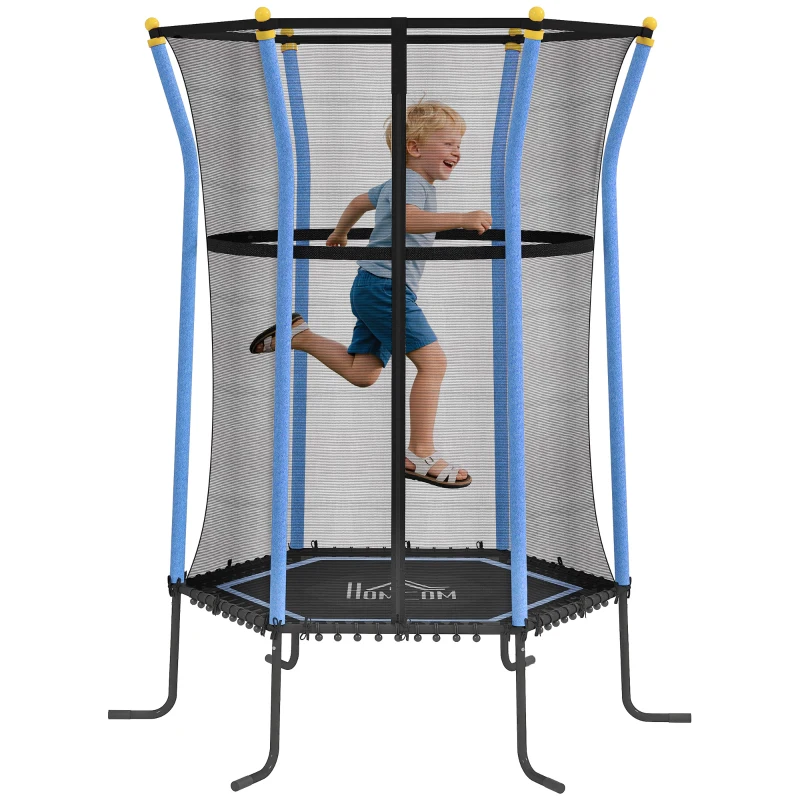 HOMCOM Tappeto Elastico per Bambini con Ingresso a Cerniera e Pali Imbottiti, in Acciaio, PP e EPE, Ø163.5x190 cm, Blu