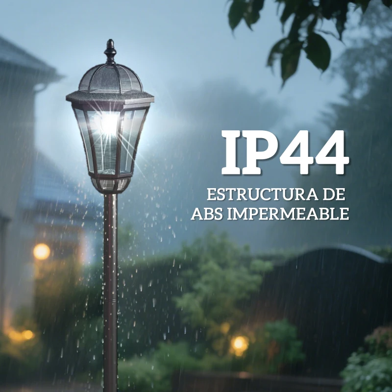Outsunny 2 Farolas Solares de Jardín con Luz LED Blanca 6000K IP44 Set de 2 Farolas de Exterior 18,5x18,5x129 cm Negro