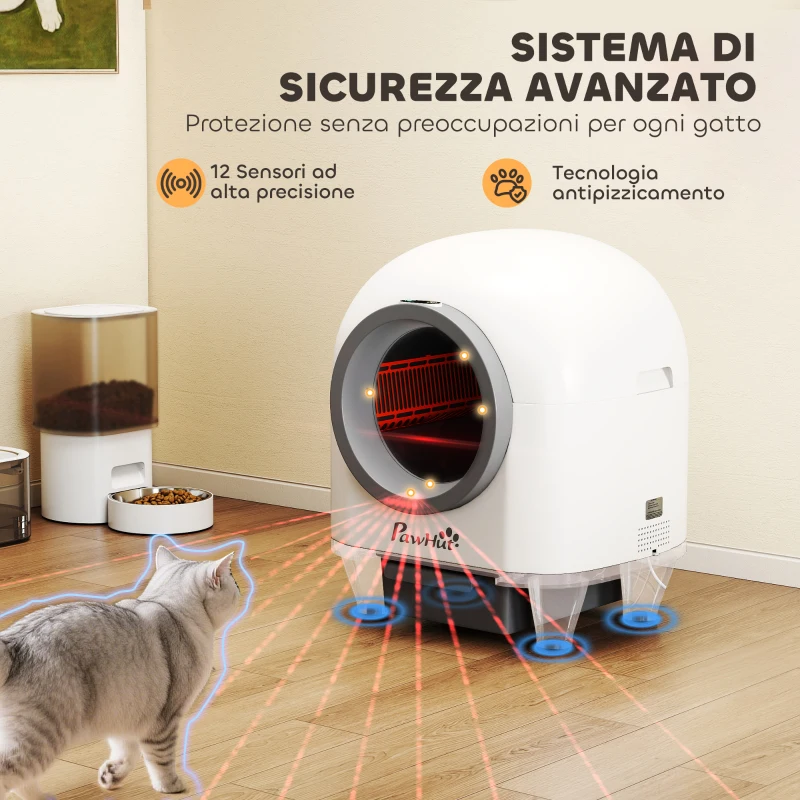 PawHut Lettiera Autopulente per Gatti 1-5 kg con Box per Fragranza e Sacchetti, in PP, 55.5x51x58.5 cm, Bianco e Grigio